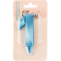 Свеча д/торта "Грани. Цифра 1" синяя бирюза 7см 1911