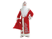 Карн.костюм Дед Мороз р.54-56 красный (шуба ,шапка, варежки, пояс, борода, парик, мешок) 146-54-56