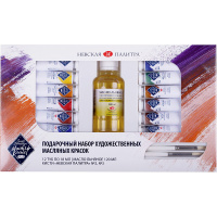 Краски масляные 12 цветов 18мл туба Мастер Класс (масло льняное 120мл,2кисти №2,№3) 1141965