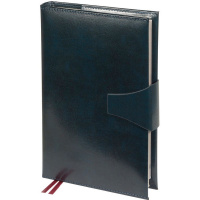 Ежедневник полудатированный А5+ "Windsor" 416стр., темно-синий, сереб. срез, натурал.кожа, на кнопке