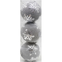 Набор шаров 80мм 3шт серебряный со снежинками A1-31604S8