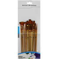 Набор кистей синтетика 10шт. (плоская № 1/2,4,6,8,10, круглая №2,4,8, овальная №10, веерная №3/0)