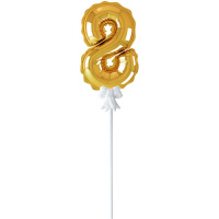 Шар воздушный 14см Цифра "8" самонадувающийся с держателем, фольга, золото FBZ-03