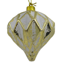 Ёлочное украшение "Сосулька" 10см с узором, золотисто-белая Y6641-18