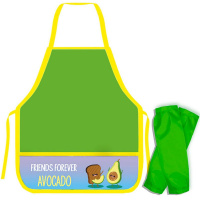 Фартук для труда "Авокадо и хлебушек" 57х40см с нарукавниками, 2 кармана, на завязках, зеленый НФ-2