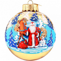 Шар 100мм "Дед Мороз и лошадка" в подарочной упаковке КУ-100-254024