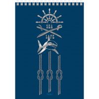 Блокнот А5 80л "SEA" без линовки на спирали, 3D фольга, матовая ламинация, 2 дизайна 055069