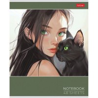 Тетрадь А5 48л клетка "Cats and girls" на скобе, ламинация Soft-touch 5 дизайнов 090022