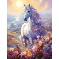Алмазная мозаика 30х40см "Единорог в цветах" полная выкладка 86471