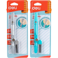 Циркуль "Deli" + набор грифелей, металл/пластик, 2 цвета, в блистере Е8607