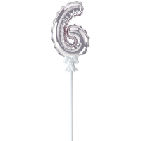 Шар воздушный 14см Цифра "6" самонадувающийся с держателем, фольга, серебро FBZ-04