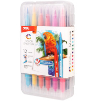 Фломастеры 12 цветов "Color Emotion" двусторонние (кисть, игловидный), в пластиковом пенале EC151-12
