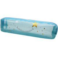 Пенал "Звезды" 20,5х6х5см, квадратный с блестками, 1 отделение, cиликон, голубой прозрачный BB2414
