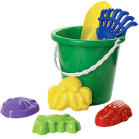 Набор д/песка №10 (ведро большое, совок, грабли, 4 формочки "Животные") 22х19х19см в сетке 15569/АТ