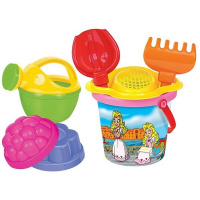 Набор д/песка №228 (ведро малое, ситечко-цветок, совок №2, грабельки, лейка малая, 2 формочки) 0559