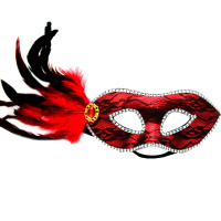 Маска карнавальная Венецианская с перьями 23х9см 5 цветов Y10171-24