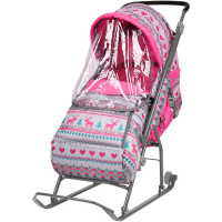 Санки-коляска "Умка-3, Скандинавский узор" 30мм перекидная ручка, розовые У3/4