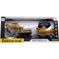 Экскаватор с прицепом р/у 34х10х11см с аккумулятором, пластик (свет, звук, поворот 360 градусов)