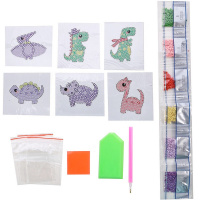 Алмазная мозаика 6,5х8см "Динозавры" 6шт. на стикере частичная выкладка M-11870