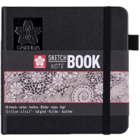 Скетчбук 12х12см 80л 140г/м2 на резинке, кремовая бумага, твердая обложка "Sakura" 94140002