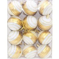 Набор шаров 60мм 12шт золото с полосками M-42028-6