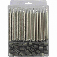 Свечи д/торта 24шт. 6см с подсвечниками Серебряные с блестками 6050535