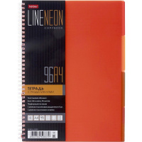 Тетрадь А4 96л клетка "Liine neon. Оранжевая" на спирали, пластиковая обложка с разделителями