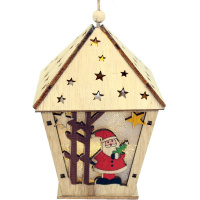 Украшение подвесное Фонарь 9,5х13см светящееся, дерево 2 вида LG-044