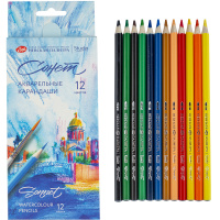 Карандаши акварельные 12 цветов "Сонет" шестигранные дерево, картон 81412384