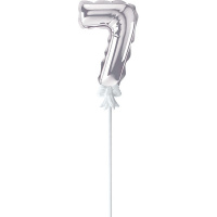 Шар воздушный 14см Цифра "7" самонадувающийся с держателем, фольга, серебро FBZ-04