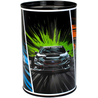 Копилка "Неоновые тачки" 15,7х10см металл, черная 69378