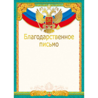 Благодарственное письмо 210х295мм 044.078
