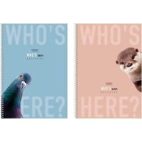Тетрадь А4 96л клетка "Кто здесь?" на спирали, перфорация на отрыв, матовая ламинация 2 дизайна