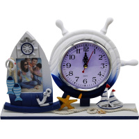 Часы "Штурвал с фоторамкой" 28,5х21см на подставке, дерево/пластик Y10273-24