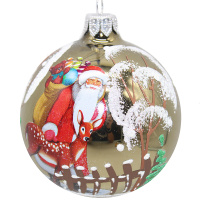 Шар 80мм "Дед Мороз с олененком и подарками" в подарочной упаковке КУ-80-214041