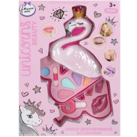 Косметика для девочек "Фламинго" (тени для век, помада, лак, блеск для губ, аппликатор) 10389D-UNI-M