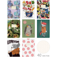 Тетрадь А5 40л линия в точку "Микс. Вид 3" прошитый блок, крафт-картон 8 дизайнов 7-40-003/03