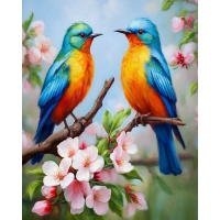 Живопись по номерам (акрил) 40х50см "Птицы на ветке" сложность 4, холст на подрамнике МСА2144