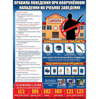 Плакат "Правила поведения при вооруженном нападении на учебное заведение" 440х596мм 0801116 Плакат "Правила поведения при вооруженном нападении на учебное заведение" 440х596мм 0801116