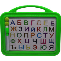 Доска для рисования магнитно-маркерная 26х32см (алфавит, маркер, магниты) пластик, 4 цвета 11583-24
