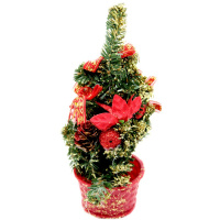 Ель 20см с украшениями, красная C-30201