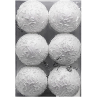 Набор шаров 80мм 6шт белый с белыми бусинами M-42052-8