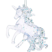 Ёлочное украшение "Единорог" 11х9см, акрил, прозрачное с блестками Y9849-24