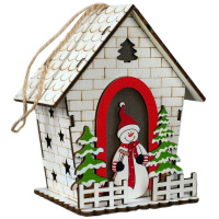 Украшение подвесное Дом 11,5х10см светящееся, дерево 3 вида LG-004