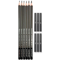 Набор карандашей чернографитных 6шт и графитовых палочек 6шт (B,2В,4В,6В,8В,НВ) металл G0012