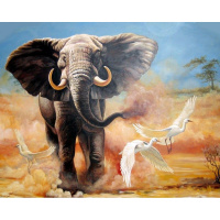 Алмазная мозаика 30х40см "Слон и птицы" полная выкладка GB73130