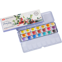 Краски акварельные 21 цвет "Белые ночи" 2,5мл кюветы с палитрой в металлическом пенале 191201564