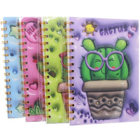 Бизнес-блокнот А5 96л "Кактусы. Голубой" линия, на спирали, с разделителями, пластиковая обложка XJ3