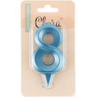 Свеча д/торта "Грани. Цифра 8" синяя бирюза 7см 1918