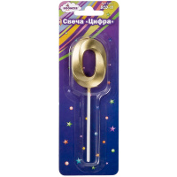 Свеча д/торта "Цифра 0" золото 5см BCD-11